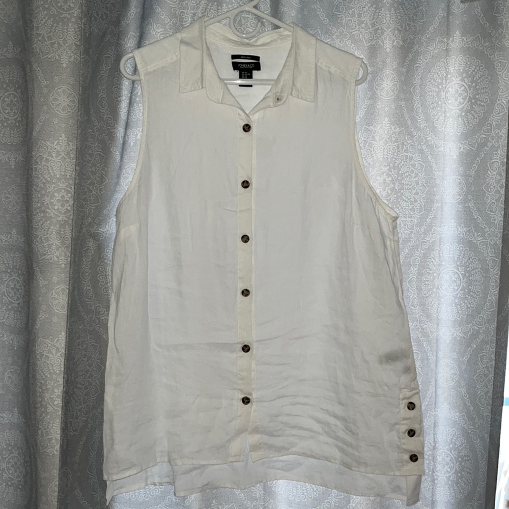 Jones & Co. Linen Womens Button Up White Size XL White Sleeveless Collared Tunic